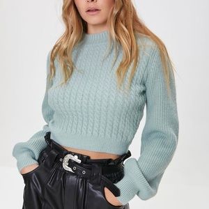 Forever 21 Fall Winter Cable Knit Peasant Sleeve Green Sweater Women's Size XL